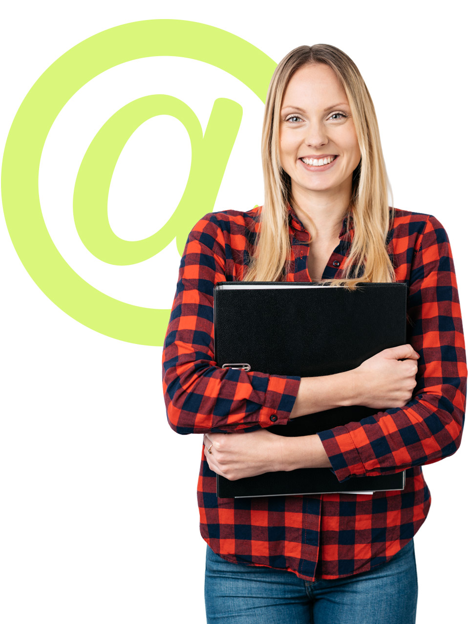 Junge Frau mit Mappe – Bewerbung per E-Mail